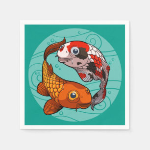 Two Friendly Koi Carp Swimming in a Circle Cartoon Napkin