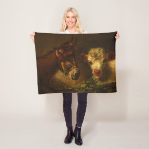 Two Friends (Donkey and Lamb) (Farm Animals) Fleece Blanket