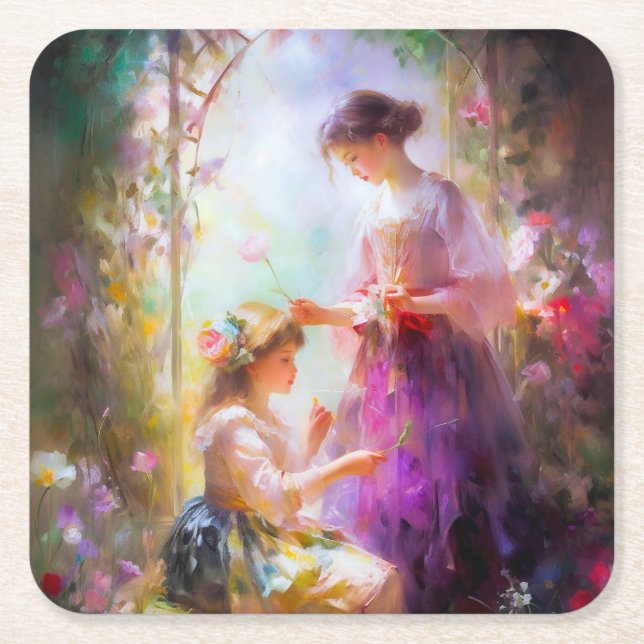 Two Friends  Square Paper Coaster (Front)