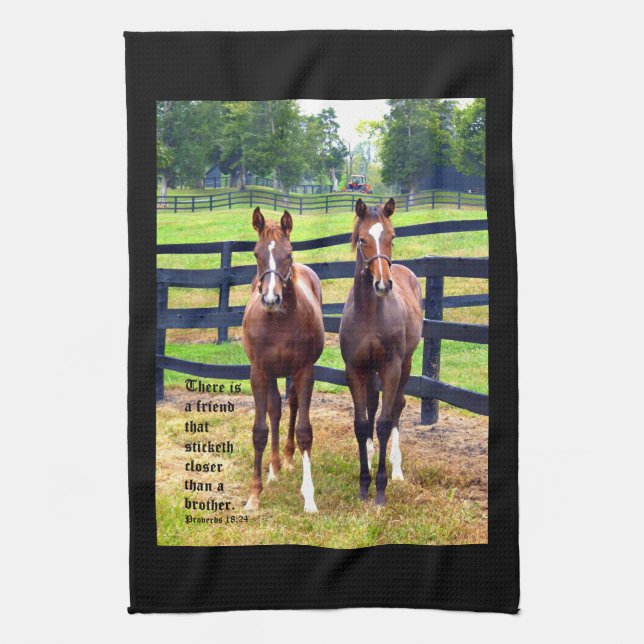 Two Friends with Proverbs 18:24 Tea Towel (Vertical)