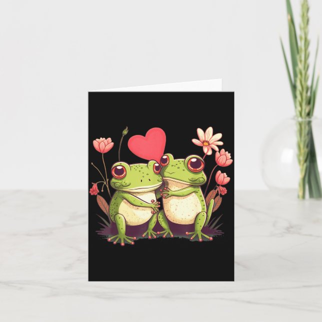 Two Frogs Valentines Day Love On Couple Frog  Card (Front)