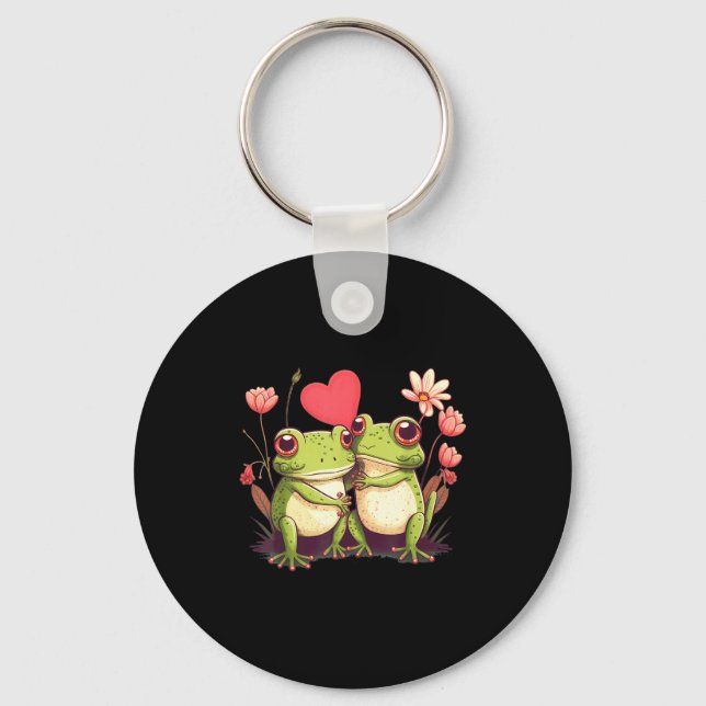 Two Frogs Valentines Day Love On Couple Frog  Key Ring (Front)