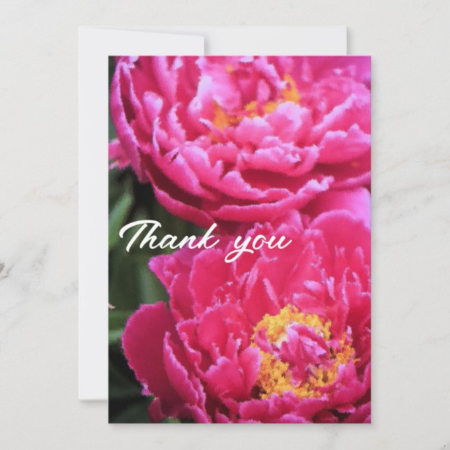 Two Fuchsia Peony Blooms Painting Thank You Card (Front)