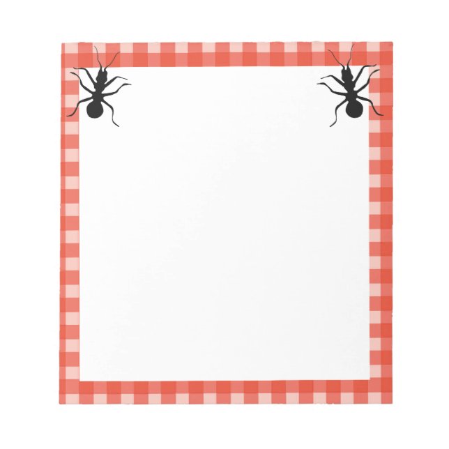 Two Fun Big Black ants red White Plaid Border Notepad (Front)