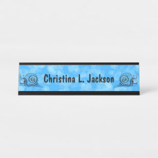 Two Fun Cartoon Snails Tie dye Blue Shells Desk Name Plate