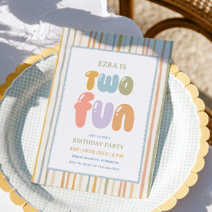 TWO Fun Pastel Stripes 2nd Birthday Invitation