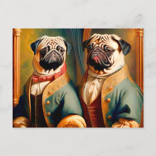 Two Funny Anthropomorphic Vintage Pug Postcard