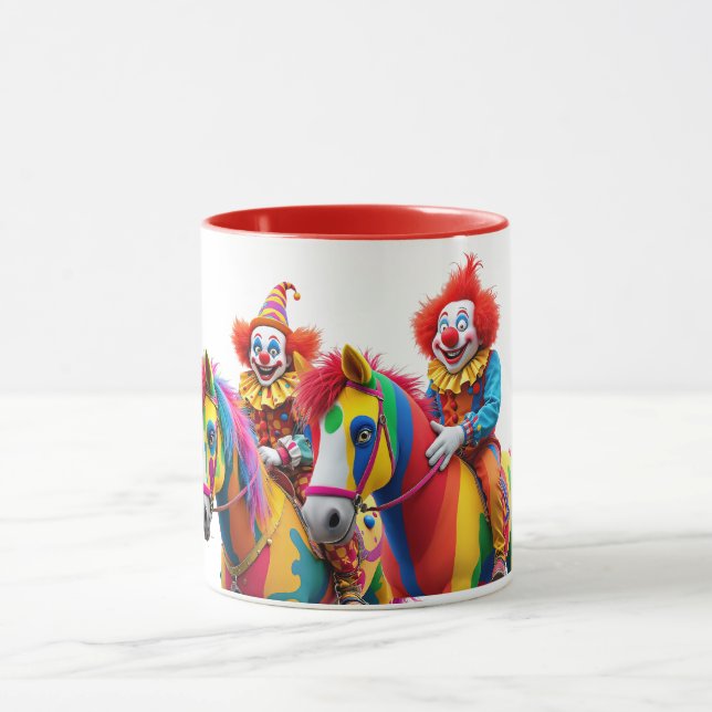 Two funny clowns on their horses. mug (Center)