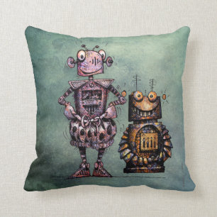 Two Funny Kid's Steampunk Robots! Cushion