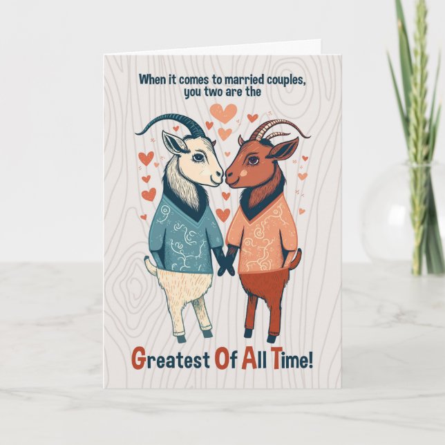 Two Funny Male Goats Gay Wedding Anniversary Card (Front)