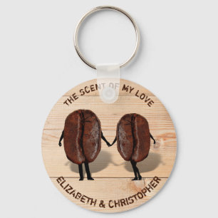Two Funny Roasted Coffee Beans As Boy And Girl Key Ring