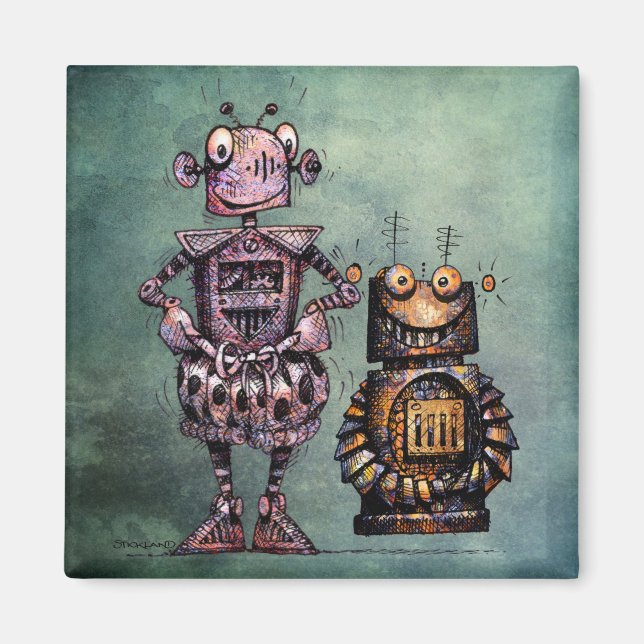 Two Funny Steampunk Robots! Magnet (Front)