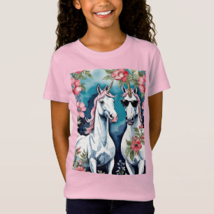 Two Funny Unicorns With Pink Flowers T-Shirt