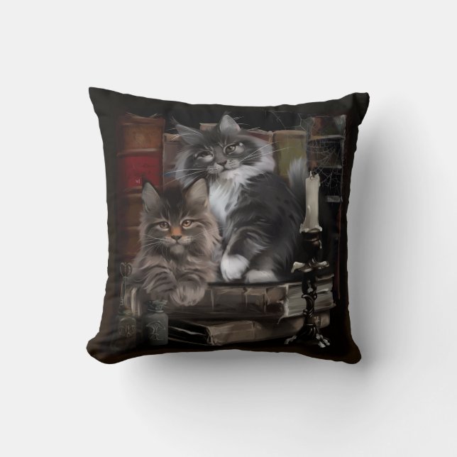 Two furry Maine Coon kittens Cushion (Front)