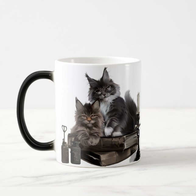 Two furry Maine Coon kittens Magic Mug (Left)