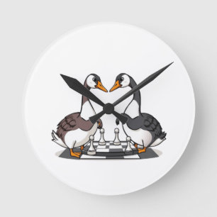Two Geese Playing Chess Round Clock