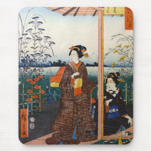 Two Geishas Japanese Traditional Woodblock Ukiyo-E Mouse Mat