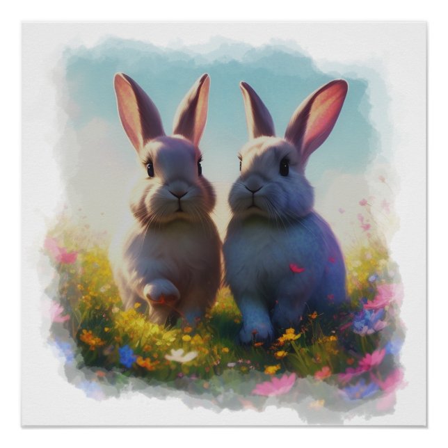 Two Gentle Bunny Friends Poster (Front)