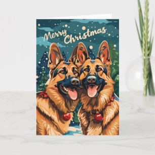Two German Shepherd Merry Christmas Personalised Holiday Card