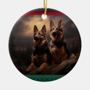 Two German Shepherds at Dusk Ceramic Tree Decoration