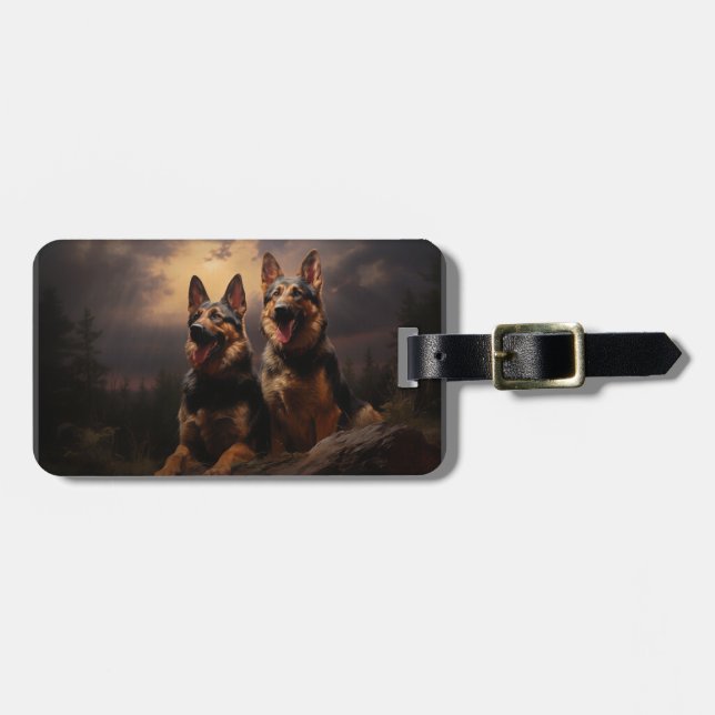 Two German Shepherds at Dusk Luggage Tag (Front Horizontal)