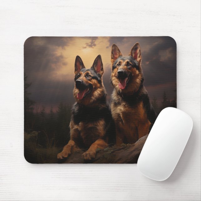 Two German Shepherds at Dusk Mouse Mat (With Mouse)