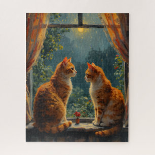 Two ginger cats sitting in front of a window jigsaw puzzle