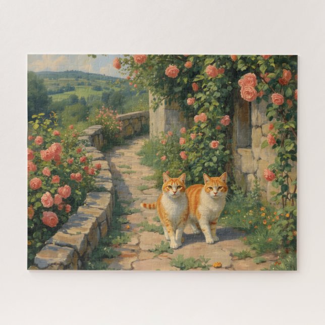 Two Ginger Cats walking along a path Jigsaw Puzzle (Horizontal)