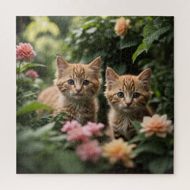 Two Ginger Kittens Exploring A Lush Garden Jigsaw Puzzle (Vertical)