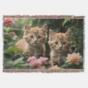 Two Ginger Kittens Exploring A Lush Garden Throw Blanket