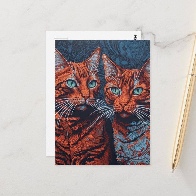 Two Ginger Kitties Postcard (Front/Back In Situ)