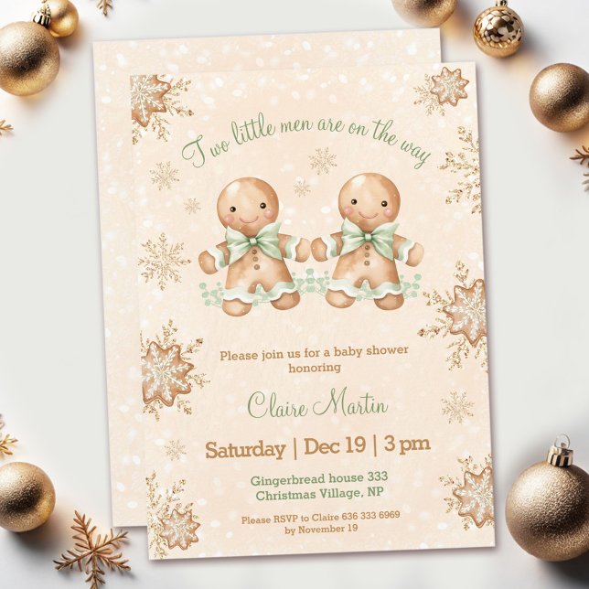 Two Gingerbread Men Twins Christmas Baby Shower Invitation (Two Gingerbread Men Twins Christmas Baby Shower Invitation)
