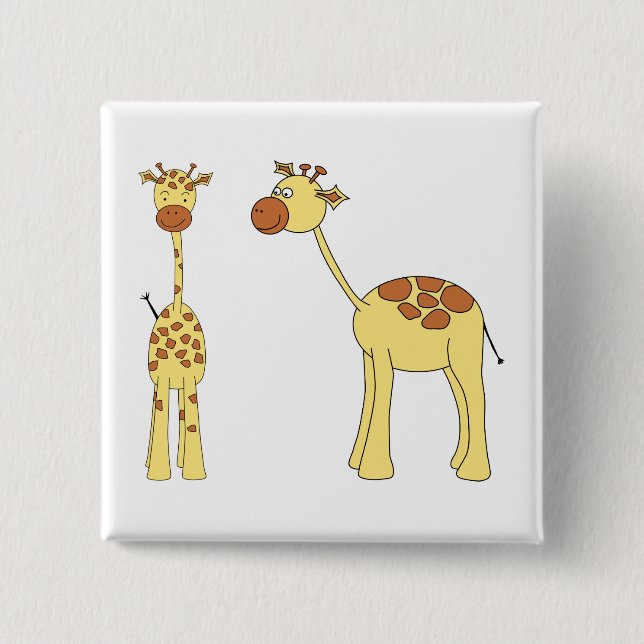 Two Giraffes. Cartoon 15 Cm Square Badge (Front)