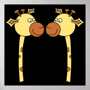 Two Giraffes Close-up. Cartoon Poster
