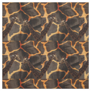 Two Giraffes On Giraffe Pattern Background, Fabric