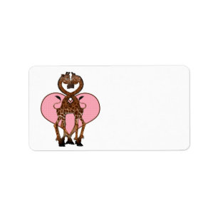 Two Giraffes With Necks Entwined And Love Heart Label