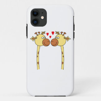 Two Giraffes with Red Love Hearts. Cartoon iPhone 11 Case