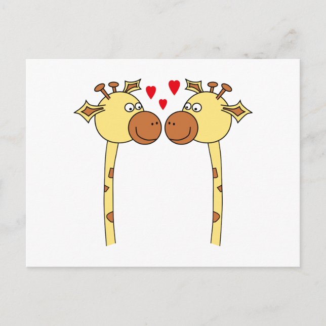 Two Giraffes with Red Love Hearts. Cartoon Postcard (Front)