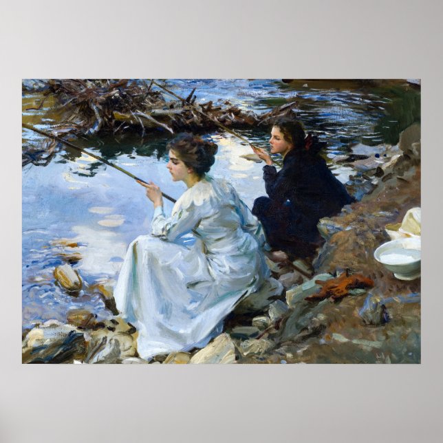 Two Girls Fishing by John Singer Sargent Poster (Front)