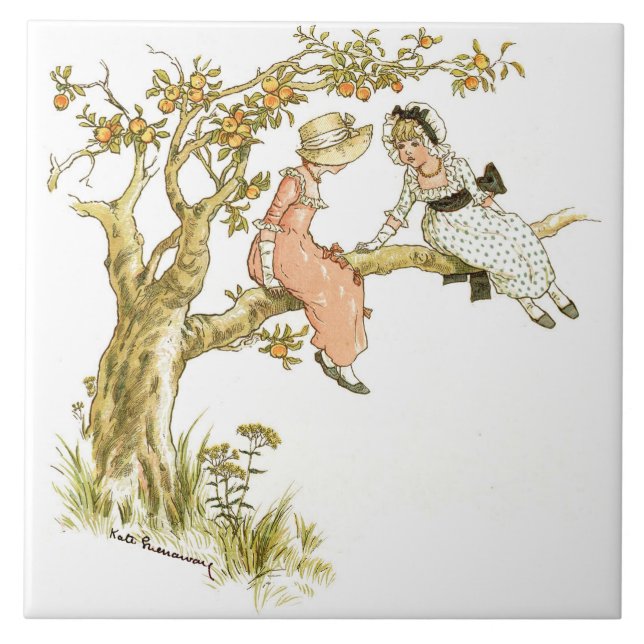 Two Girls in a Tree Kate Greenaway    Tile (Front)