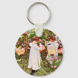 Two Girls in Garden Vintage Key Ring
