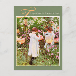 Two Girls in Garden Vintage Postcard