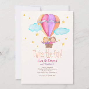 Two Girls In Hot Air Balloon Birthday Invitation