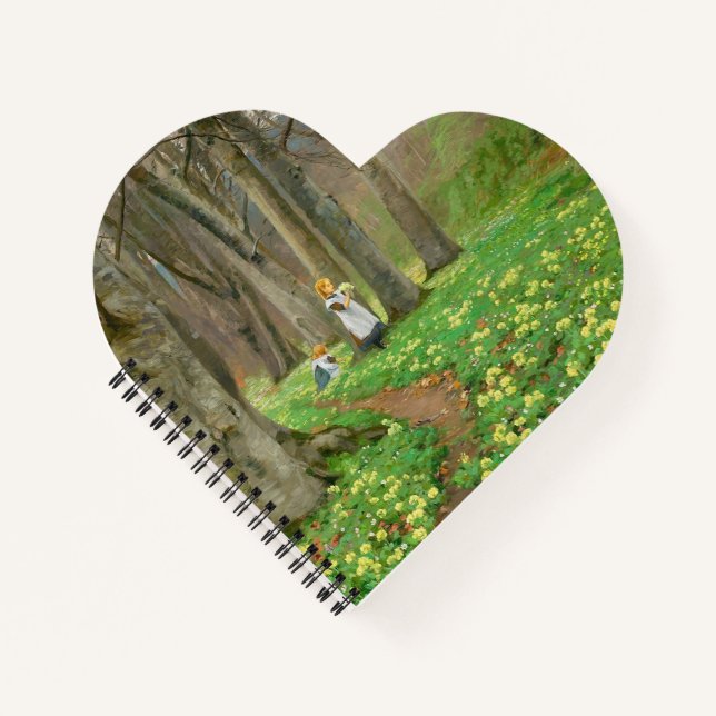 Two girls picking flowers in spring forest notebook (Front)