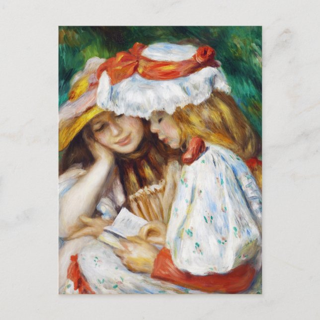 Two Girls Reading Pierre Auguste Renoir painting Postcard (Front)
