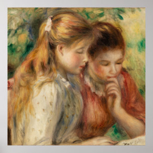 Two Girls Reading - Renoir Impressionist Painting Poster