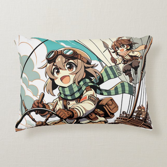 Two girls sail a ship decorative cushion (Front)