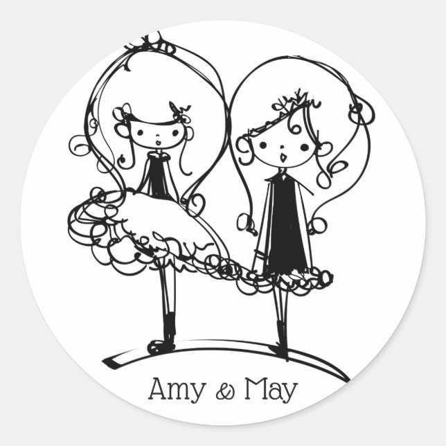 two girls, sister, twins plat tote bag classic round sticker (Front)