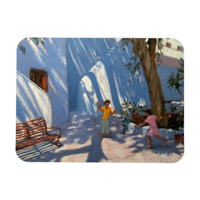 Two girls skipping Mykonos Magnet (Horizontal)