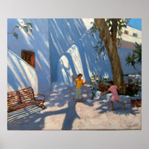 Two girls skipping Mykonos Poster